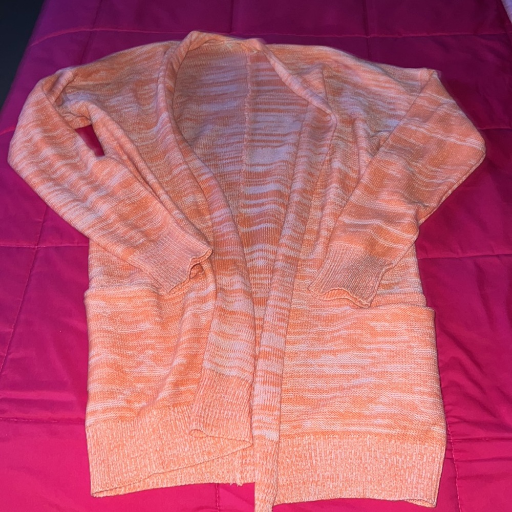 Coral Orange White Knit Cardigan